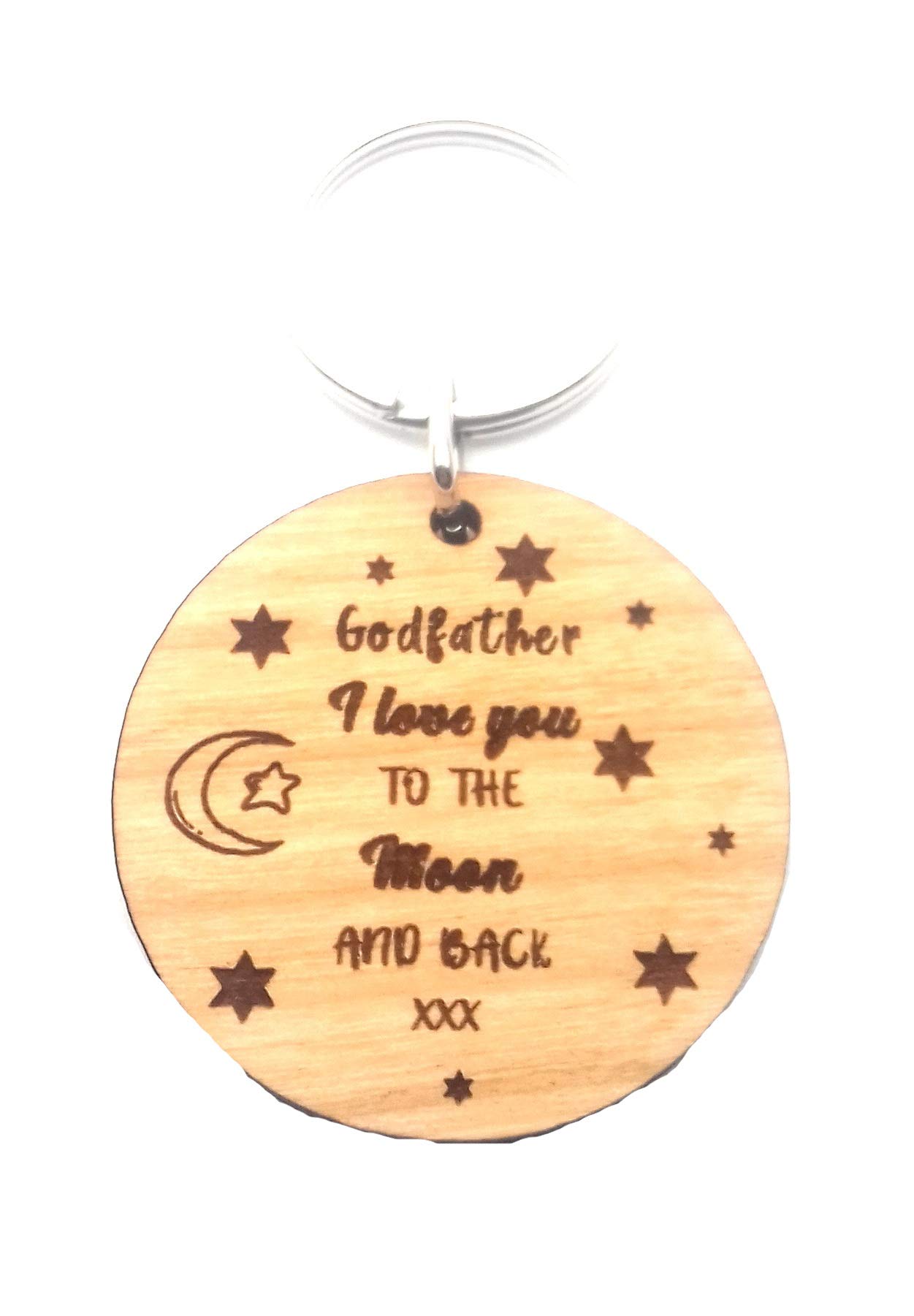 Godfather I Love You to The Moon and Back Wooden Wood Keyring Key Ring My Birthday Christening Christmas Keepsake