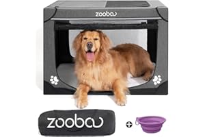 Zooba 36" Portable Soft Dog Crate for Large Dogs - Collapsible Travel Kennel with Carry Bag, Foldable Cage with Durable Textilene Mesh Door, Plush Bed - Ideal for Home or Travel - Charcoal Gray
