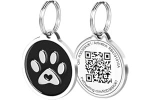 Pet Dwelling Premium QR Pet ID Tag for Dogs & Cats – Smart Pet Safety Tag with Free Online Profile, Scan Alerts with AI-Powered Insights (Black Paw)