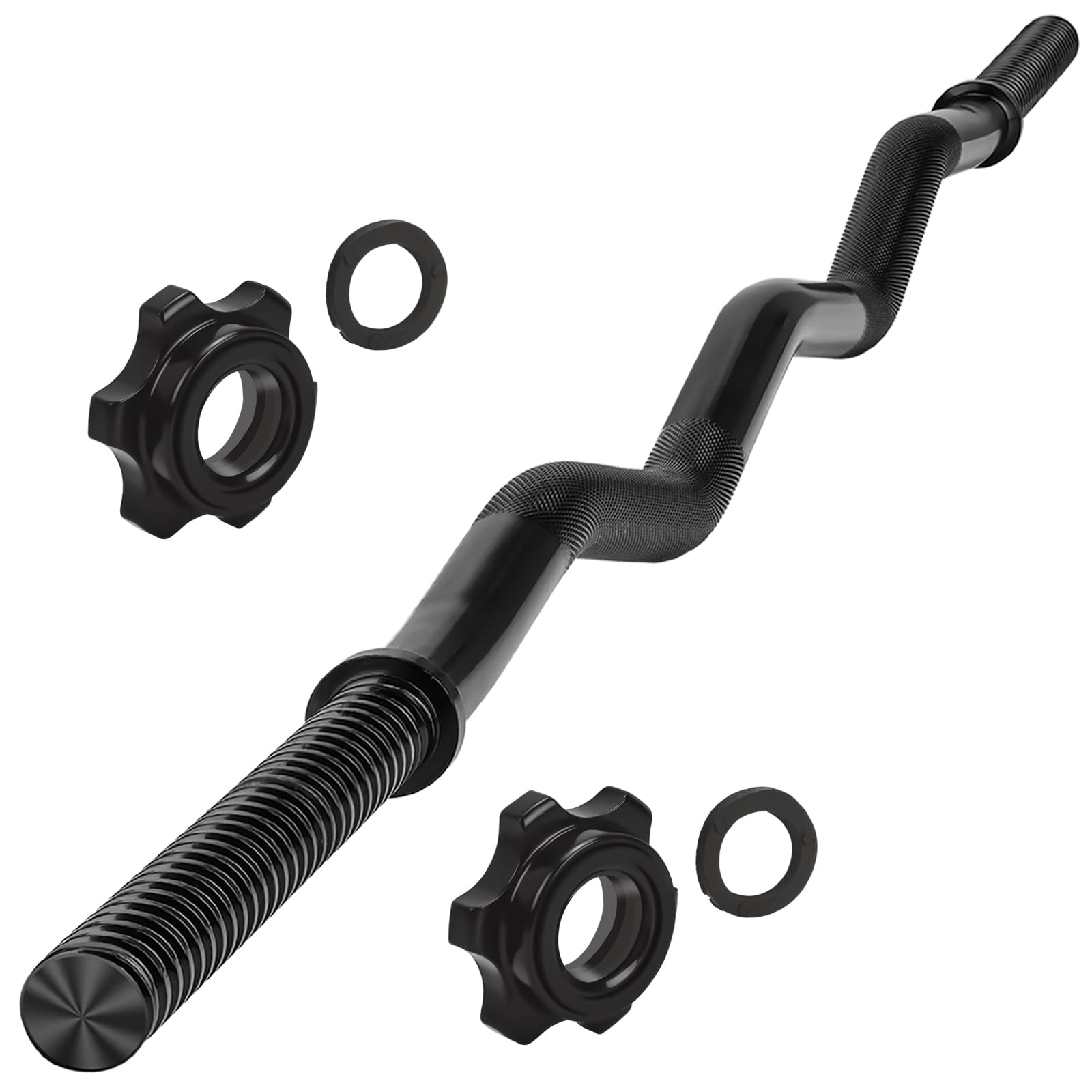 Photo 1 of (missing NUTS) 47" EZ Curl Bar Weight Lifting Bar 1-inch Curling Bars for Weight lifting with 2 Star Collars Star-nuts (220lb Weight Capacity) for Hip Thrusts Squats Lunges for Gym and Home