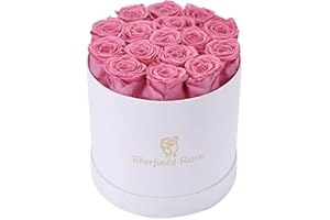 Eterfield 16-Piece Forever Flowers Preserved Rose in a Box Real Roses That Last a Year Preserved Flowers for Delivery Prime Mothers Day Valentines Day Christmas Day (Pink Roses, Round White Box)