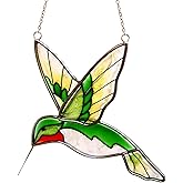 Vismin Hummingbird Stained Glass Window Hanging Light Catchers Home Decor Handmade Ruby Throated Bird Sun Catchers Indoor Window Ornament Hummingbird Gifts for Women & Mom Bird Lovers