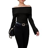 GORGLITTER Women's Off The Shoulder Sweater Long Sleeve Ribbed Knit Pullover Top Trendy Fall Outfits 2025