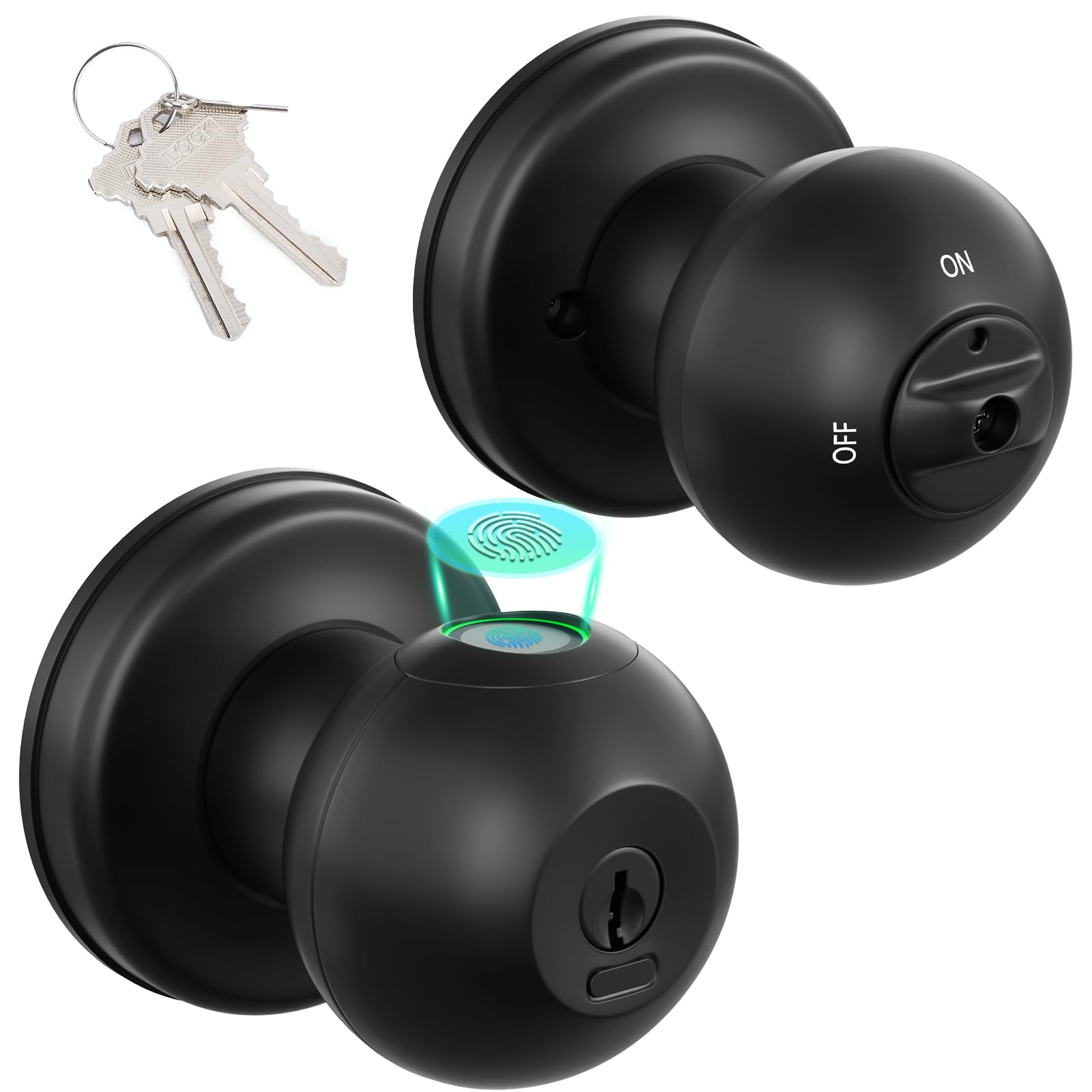 FITNATE Biometric Door Lock, Rechargeable Fingerprint Lock with Key, Smart Door Handle for Bedrooms, Offices, and Hotels
