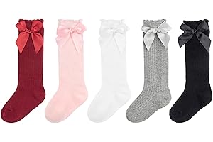 AQOKKA Baby Knee High Socks Kids Tube Long Boot Socks with Bow Cotton Knit Stocking Infant Toddler Dress Socks for Boy Girl