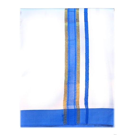 Mens Cotton Fancy Border Normal Dhoti (Size : FS-Per Piece - 2Mtrs) Color Sky Blue