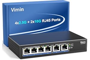 6-Port 10G/2.5G Ethernet Switch with Dual 10GBASE-T, Vimin 4X 2.5G +2 x 10Gb RJ45 Ports Unmanaged Switch, 60Gbps Capacity, 10