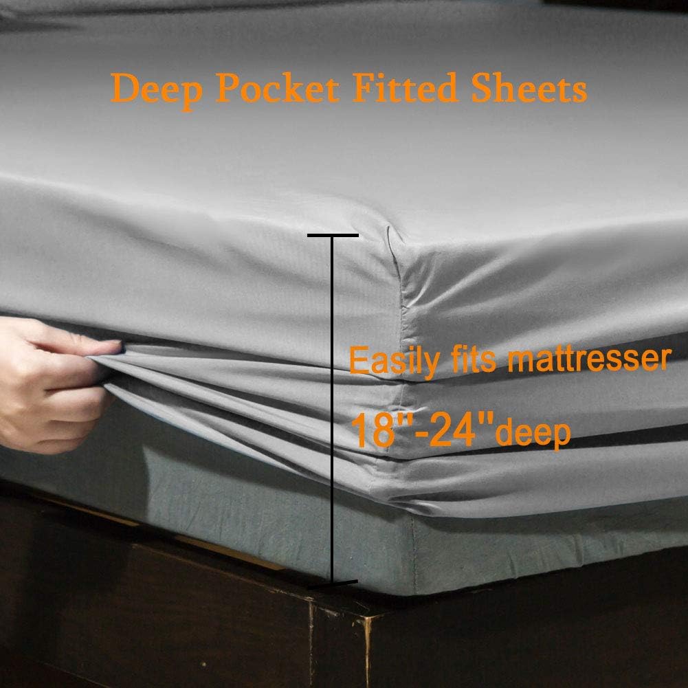 SONORO KATE Bed Sheet Set Super Soft Microfiber 1800 Thread Count Luxury Egyptian Sheets Fit 18-24 Inch Deep Pocket Mattress Wrinkle and Hypoallergenic-6 Piece (Grey, Queen): Home & Kitchen