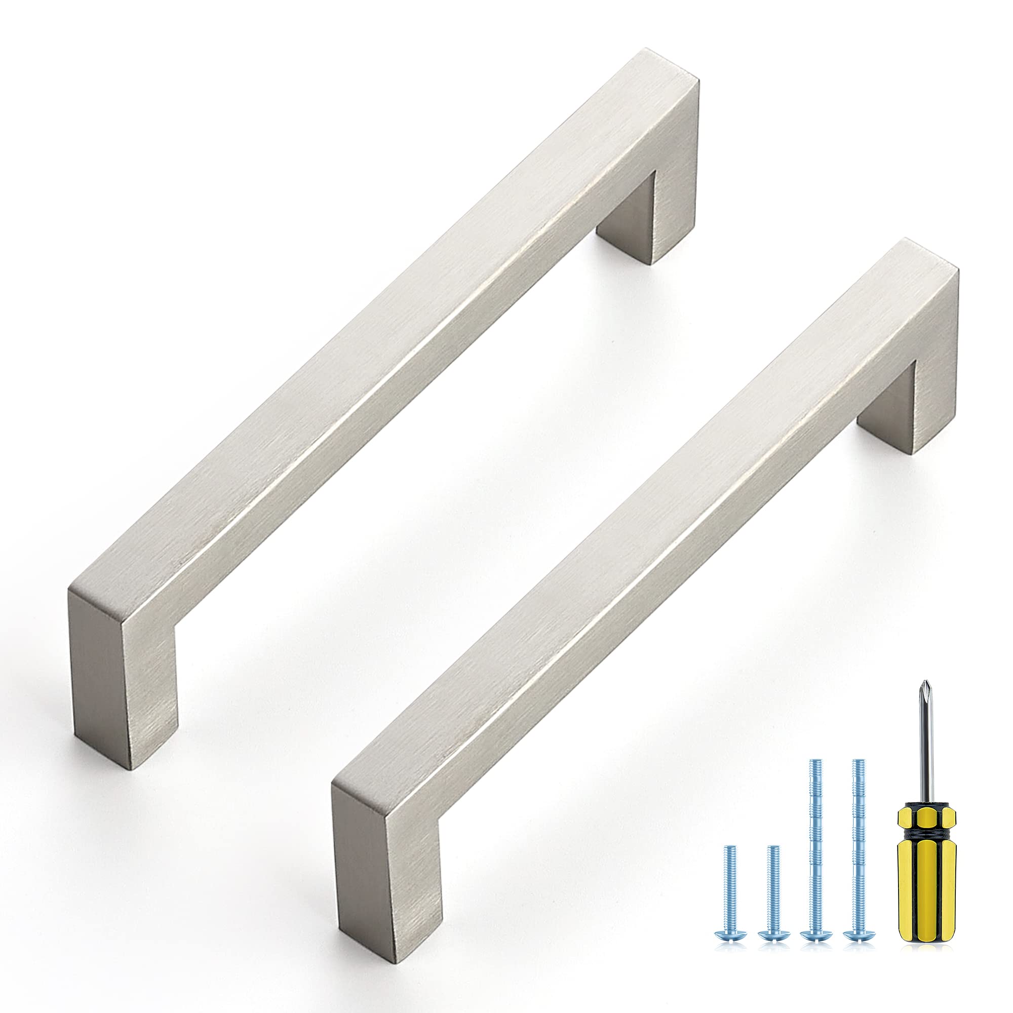 Photo 1 of Ravinte 10 Pack 5 Inch Stainless Steel Cabinet Handles Square Cabinet Pulls Brushed Nickel Cabinet Hardware Kitchen Cabinet Drawer Pulls Come with Screwdriver