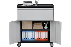 JAORD Metal Storage Cabinet,Mobile Garage Chest with Wheel and 2 Locking Door,Rolling Tool Storage Cabinet for Home Office, Storage Cabinet 1 Draw -Grey (ZY-DKMWL)