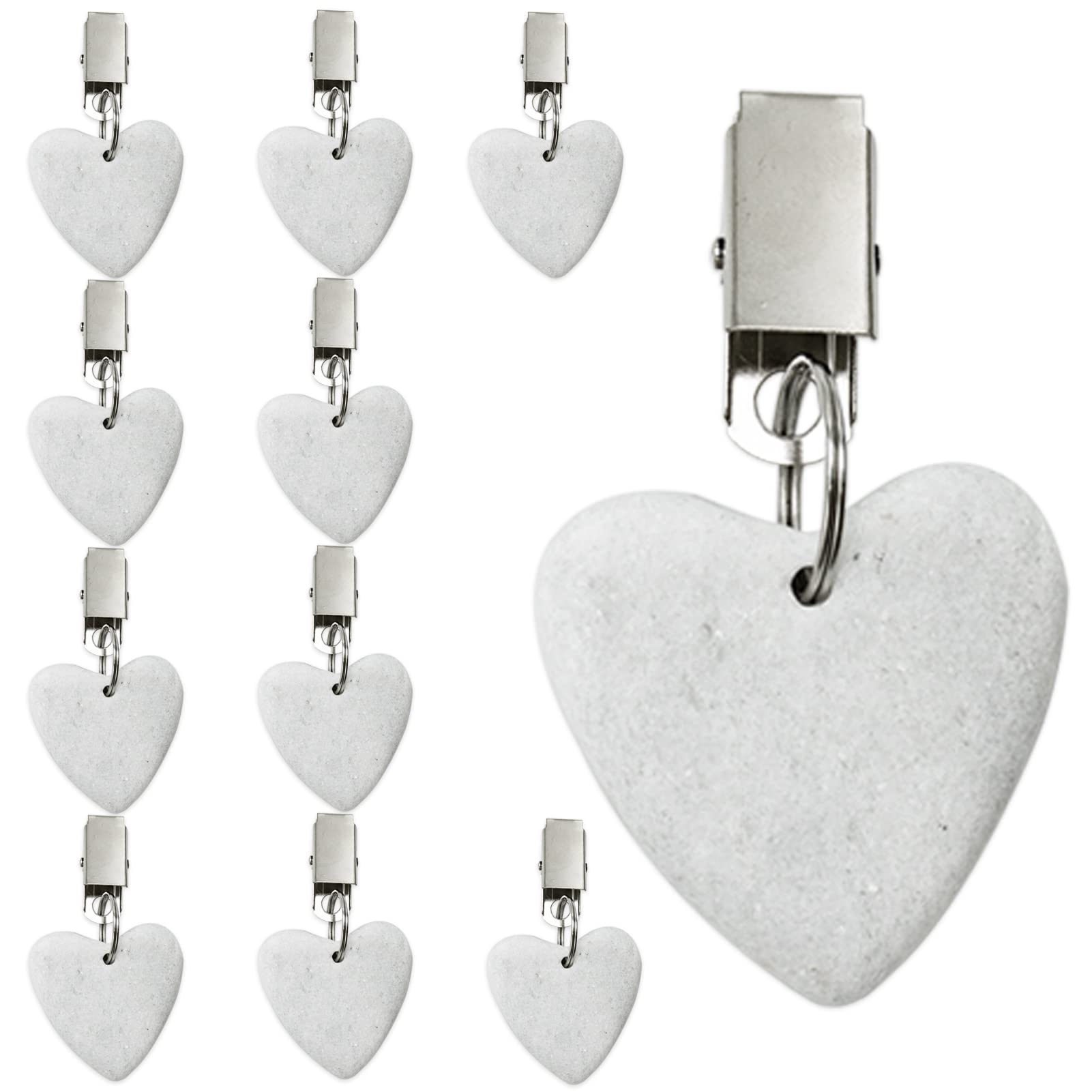 Tablecloth Weights, 10 Pieces Tablecloth Clips Table Clips with Clips for Indoor Outdoor Home Kitchen Wedding Party Picnic, White, Marble (Heart Shape)
