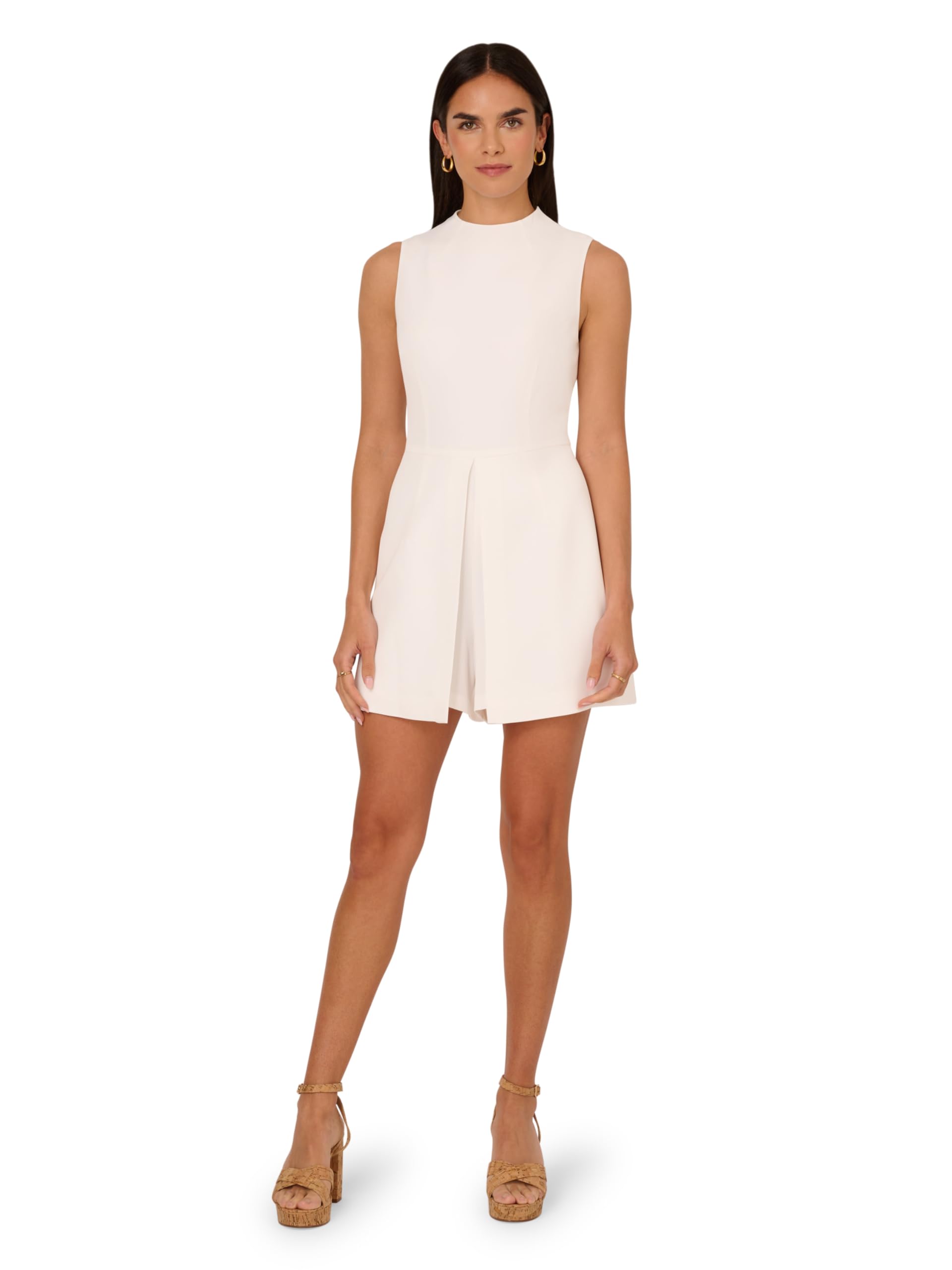 Photo 1 of Size 6.  Adrianna Papell Women's Peplum Romper | Sleeveless One Piece Romper with Split Skirt Overlay & Mini Shorts