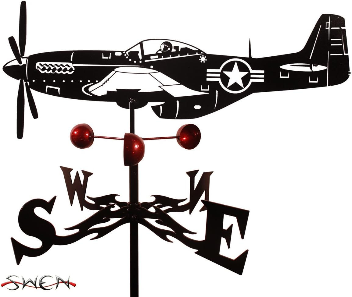 Weathervanes - SWEN Products Farrell Series P51 Mustang Airplane Flat Post Mount Weathervane ~New~