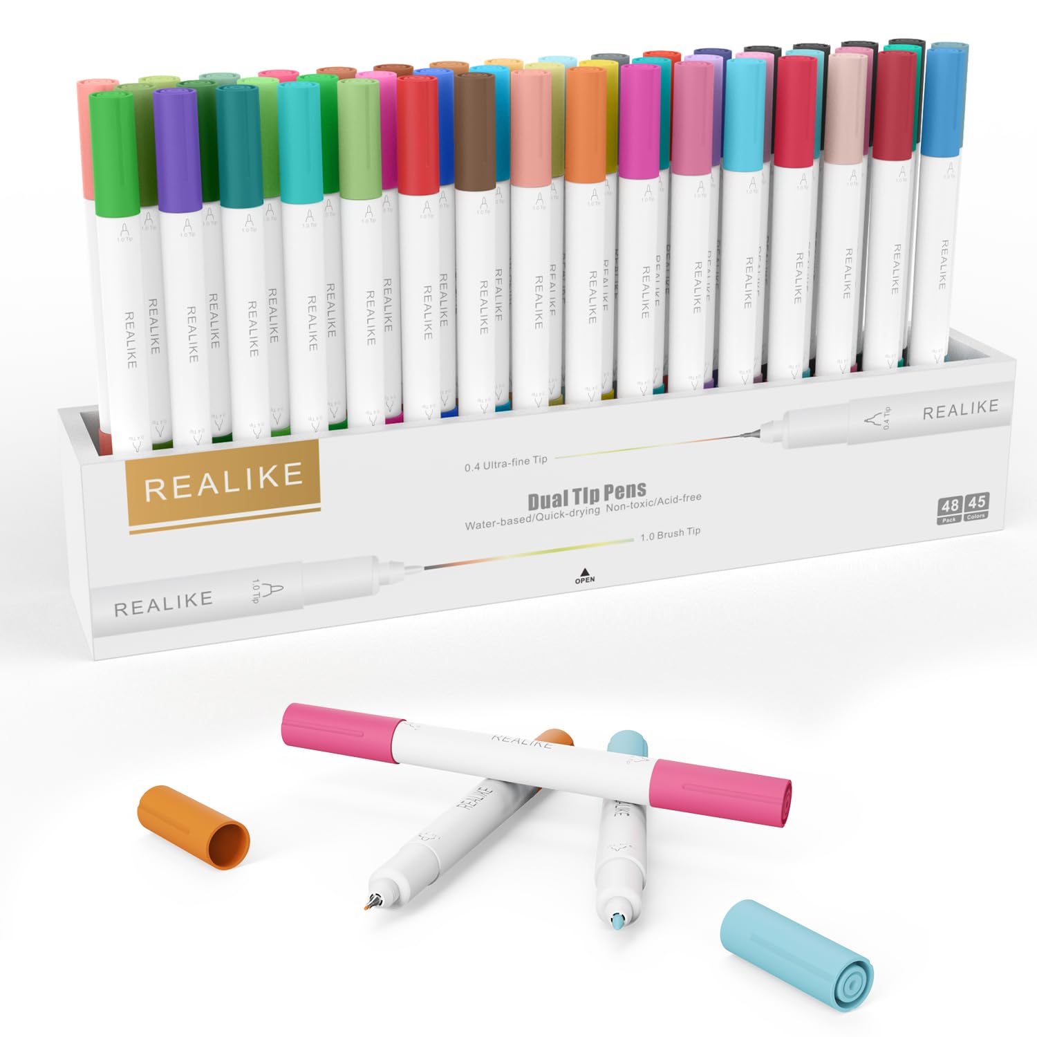 REALIKE Dual Tip Pens Set Compatible with Cricut Joy/Joy xtra 48 pack with 46 colors Fine Point Pen Write Drawing Marker 0.4 Tip and 1.0 Tip