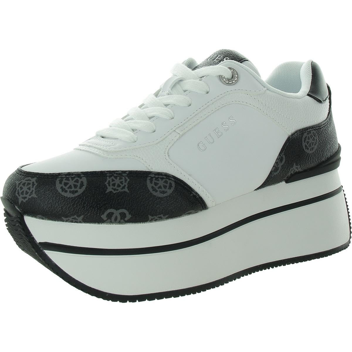 Guess Women’s CAMRIO Sneaker, White/Black Logo 142, 11