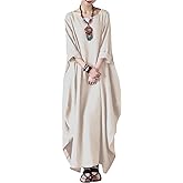 Celmia Autumn Solid Loose Long Maxi Dress Cotton Caftan