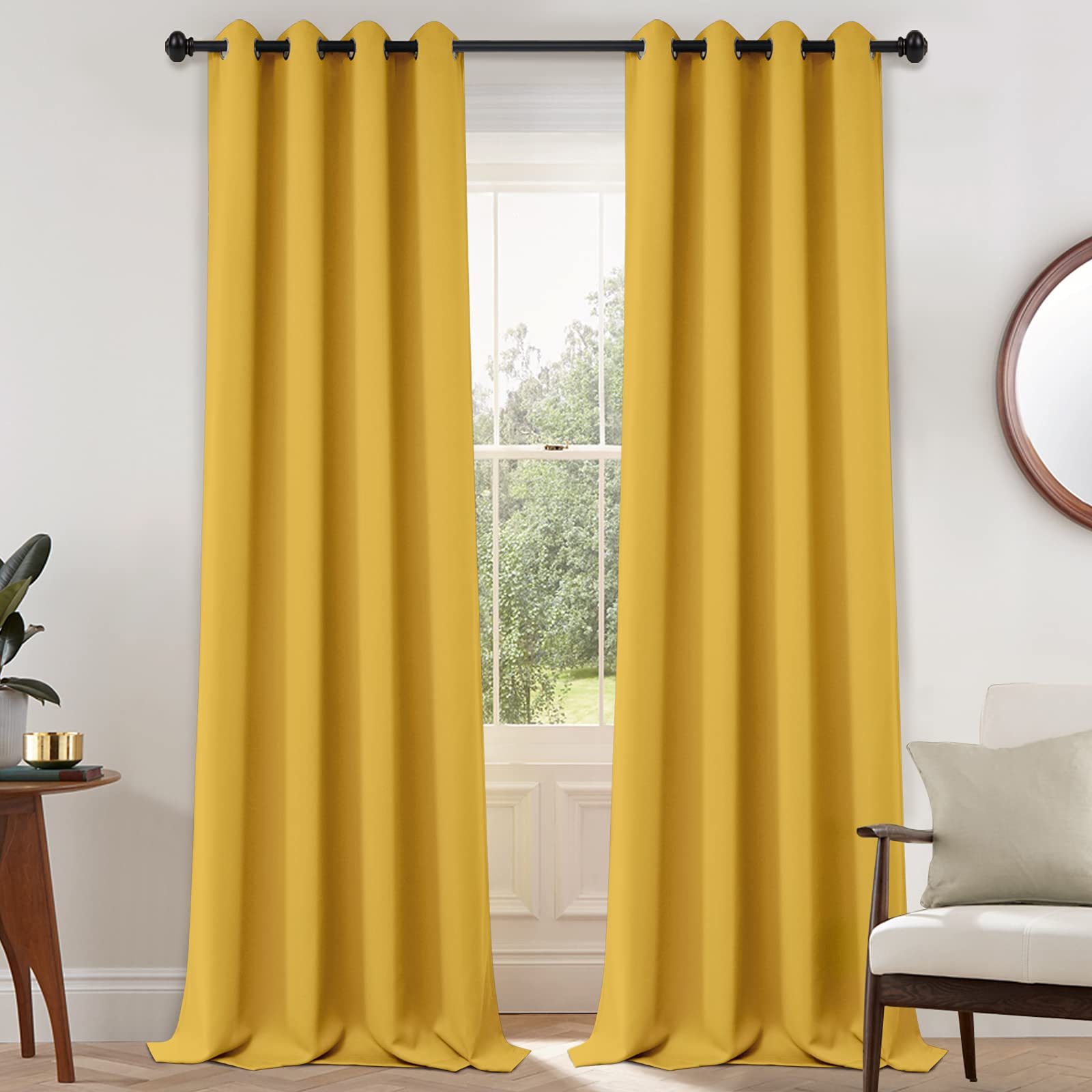 Yakamok Blackout Curtains Room Darkening Thermal Insulated with Grommet Window Curtain for Bedroom, 52x108 inch,Mustard Yellow, 2 Panels