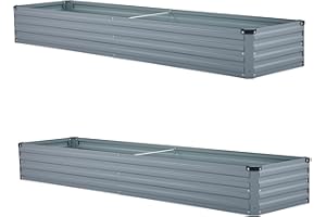 Foxlang 8x2x1ft(2 Pack) Galvanized Raised Garden Bed,Outdoor Planter Box Metal Patio Kit Planting Bed for Vegetables Flowers Herb,Grey