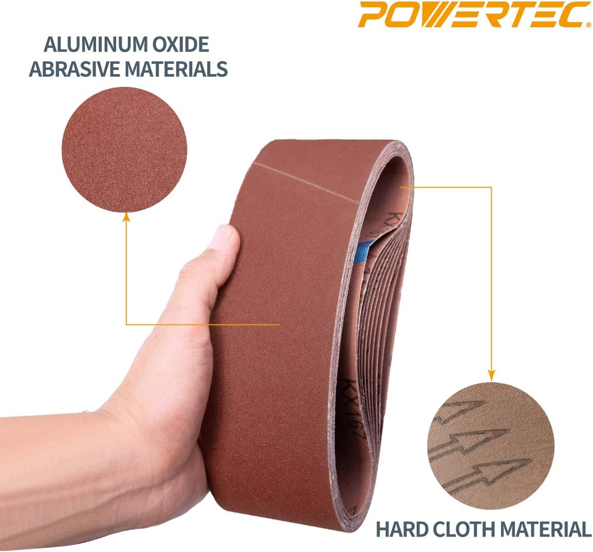 POWERTEC 110810 3 x 18 Inch Sanding Belts | 80 Grit Aluminum Oxide Sanding Belt | Premium Sandpaper for Portable Belt Sander – 10 Pack - Sander Belts - 