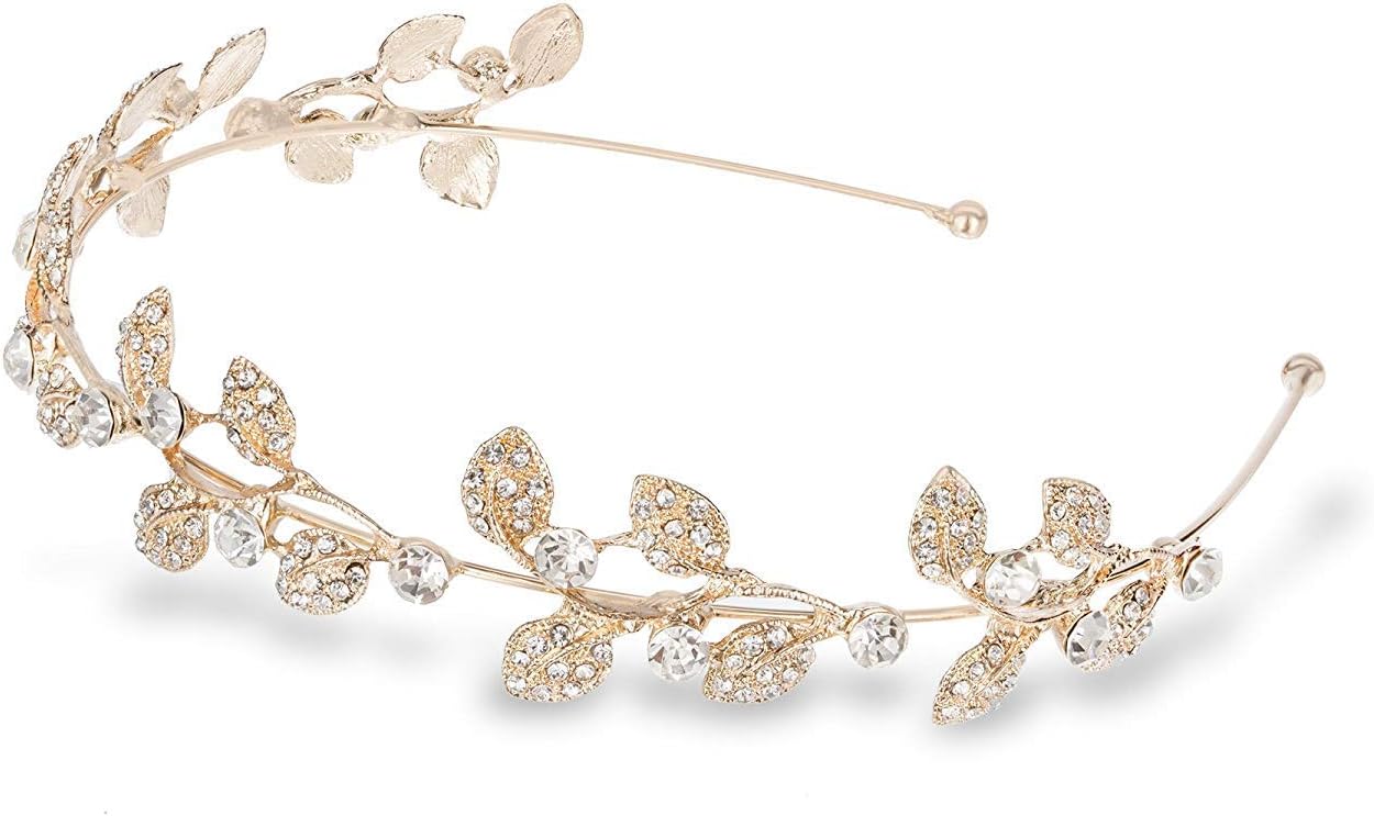 Ammei Gold Headband Bridal Tiara Flower Shape Women's Headpiece Wedding Hair Accessories (Gold B)