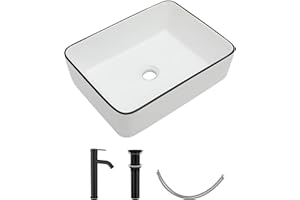 Logmey 19‘’ Drop in Bathroom Sink 19x15 Small Vessel Sink Ceramic with Faucet and Pop-up Drain for Bathroom Above Counter Countertop Vanity Sink,White Rectangular