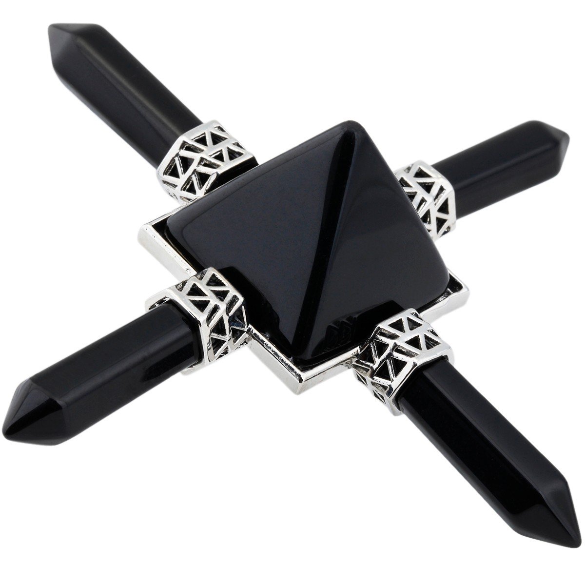 mookaitedecor Natural Black Obsidian Healing Crystal Pyramid Energy with 4 Stone Points Wands for Reiki Meditation Protection and Spiritual Decoration