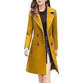 chouyatou Women Elegant Notched Collar Double Breasted Wool Blend Over Coat