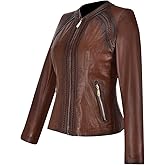 Cuadra Women's Jacket in Genuine Leather with Embroidery Brown