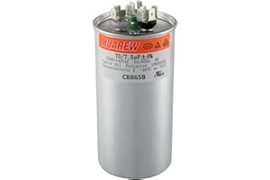 HUAREW 70/7.5 uF 70+7.5 MFD ±6% 370V/440V CBB65B AC Capacitor Dual Run Round Capacitor Replacement 70 7.5 uF MFD 370 440 Volt VAC for AC Unit Fan Motor Start or Heat Pump or Condenser Straight Cool