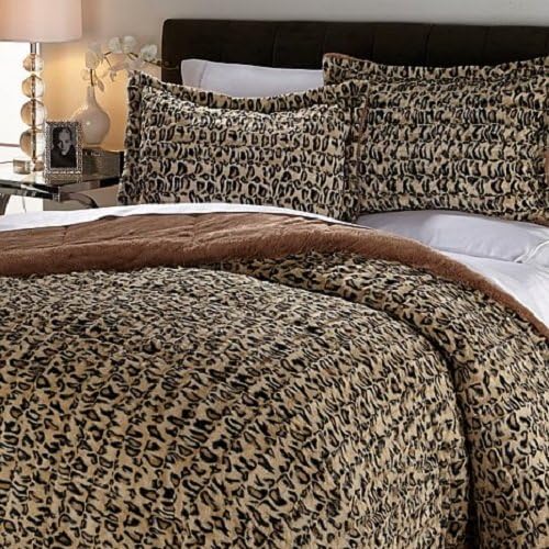Concierge Collection Long Faux Fur Comforter Set (Full/Queen, Leopard)