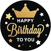 600 PCS 1.5 Inch Happy 90th Birthday Roll Stickers, 8 Different Design Black Gold Happy 90th Birthday Round Labels 90th Birthday Party Favor Anniversary Party Supplies, Handmade Sticker