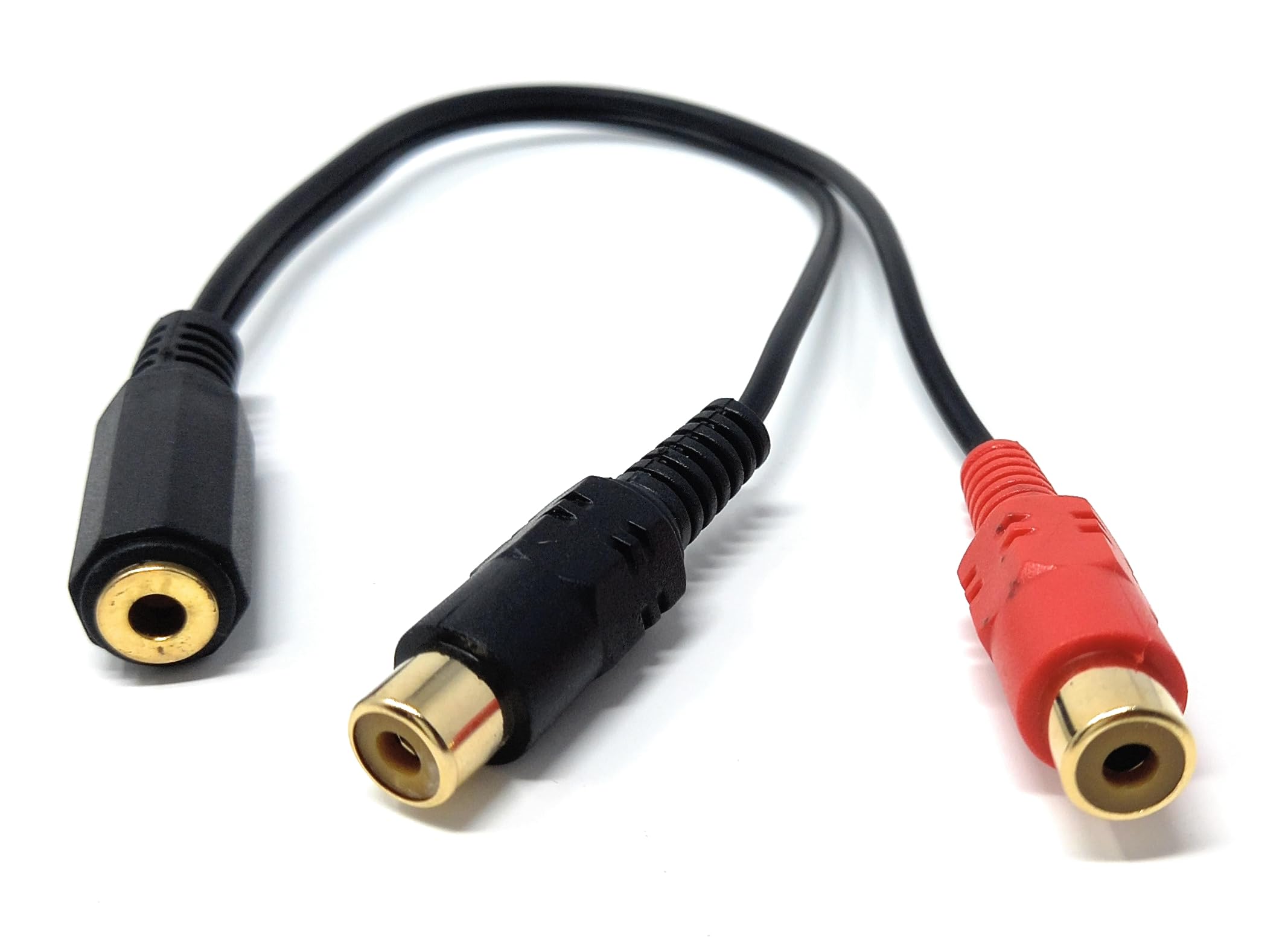 DRUT 3.5mm Stereo Jack Socket to 2 x Phono RCA Sockets Gold Adapter Short Cable Lead