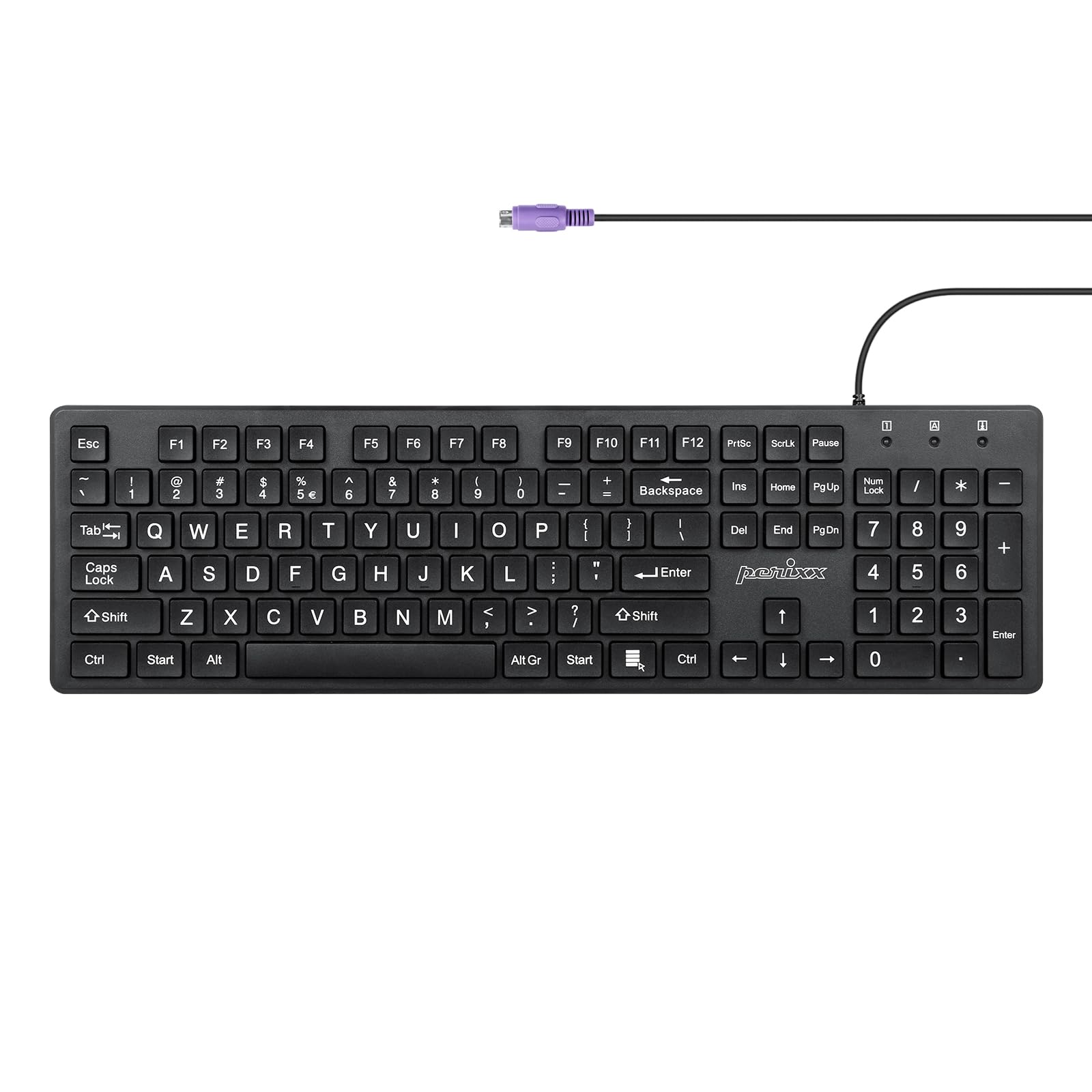 Photo 1 of Perixx PERIBOARD-117P Wired PS2 Full Size Keyboard - Big Print Letters - Black - US English