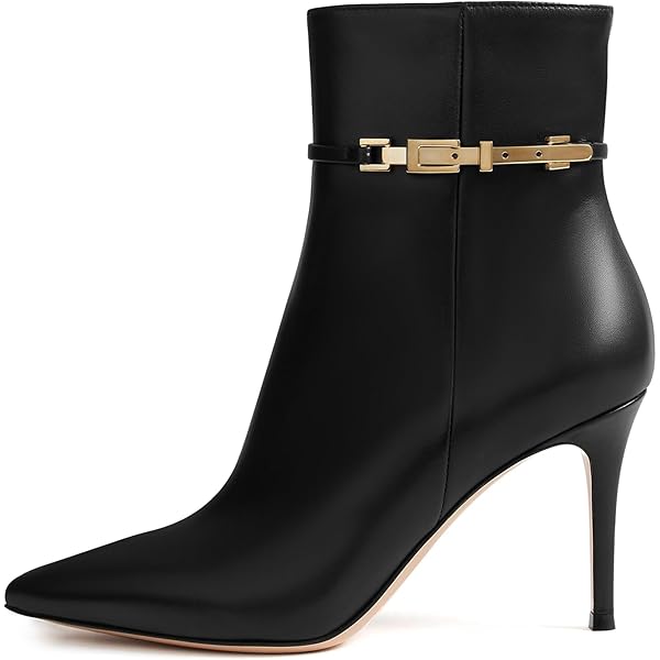 靴 Misbhv stiletto ankle boots vinyl black Nrmvnmi Women's High-Heels Ankle Boots Closed Toe 7Cm Slim