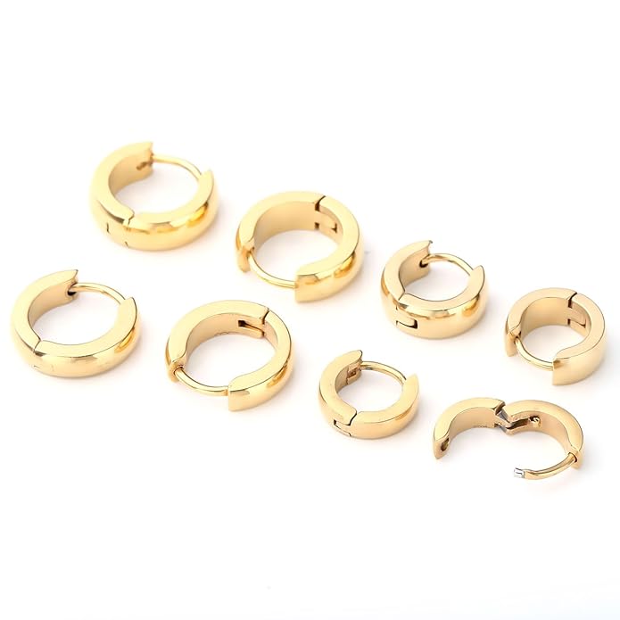 Zysta Schmuck 4 Paare 7-9mm 18G Herren Damen Huggie Ohrringe Creolen Piercingset aus Chirurgenstahl Ohrstecker Ohrpiercing Pi