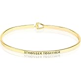SM Inspirational Positive Message Engraved Thin Cuff Bangle Bracelets for Women (STRONGER TOGETHER - Gold)
