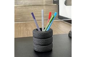 Creative Tire Pen Holder Stacked Design Desk Organizer for Home Office Makeup Storage, Pencil and Accessory Holder, Black