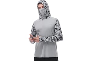 FISHEAL Men's Performance Fishing Hoodie Shirt - UPF 50+ UV Sun Protection Long Sleeve Shirts with Mesh Face Mask
