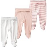 ACESTAR Newborn Infant Baby Boys Girls Cotton High Waist Footed Pants Casual Leggings with Feet 0-12 Months 3-PACK/1-PACK