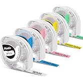 Goknu P12 Label TapeCompatible with Dymo Letratag Refills Replacement for LT 100H 100T 200B, Comapatible with Phomemo P12 P12-PRO LT12 F12 Label Maker, 12mm x 4m (1/2" x 13') 5 Pack, Colored Labels