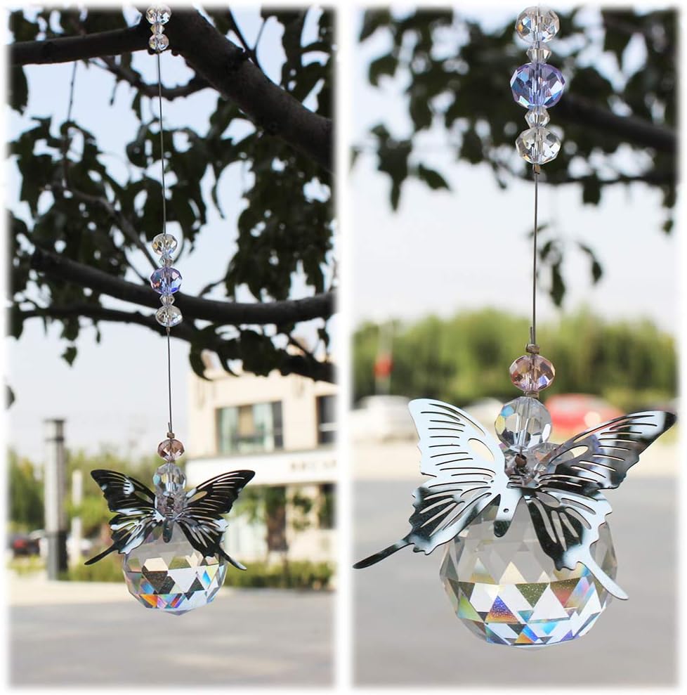 WEISIPU Crystal Hanging Decorations - Hanging Ornament Crystals Butterfly Suncatchers with Clear Crystal Ball for Home, Office, Garden Decoration, Window Decorations Hanging: Furniture & Decor