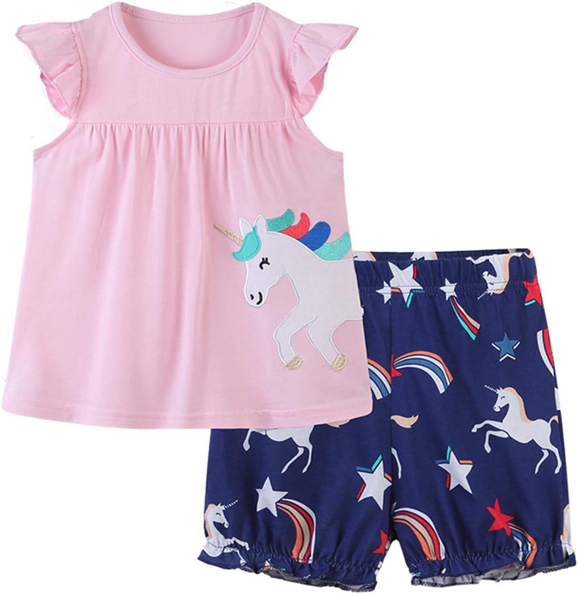 Toddler Girl 100% Cotton Shirt Short Pants Sets Cute Animal Cartoon Applique Summer Outfits Set