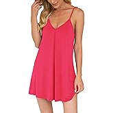 AUHEGN Nightgown for Women Loose Sleepwear V Neck Pajama Dress Soft Nightshirt Sleeveless Nightdress Chemise