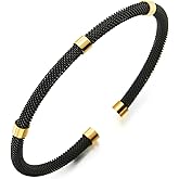 COOLSTEELANDBEYOND Thin Stainless Steel Mesh Cable Cuff Bangle Bracelet with Tube Beads, for Men Women