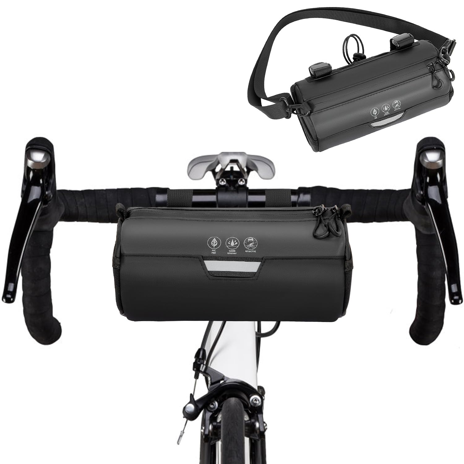 Eyein Bike Handlebar Bag - Waterproof Reflective Bicycle Front Bag, Storage Bike Bags Bike Accessories with Shoulder Strap Removable Straps Zipper for Road Mountain Cycling(2.4L)