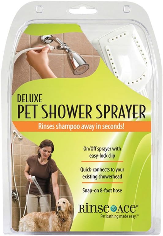 Rinse Ace Deluxe Pet Shower Sprayer with 8 Foot Hose and Showerhead Attachment