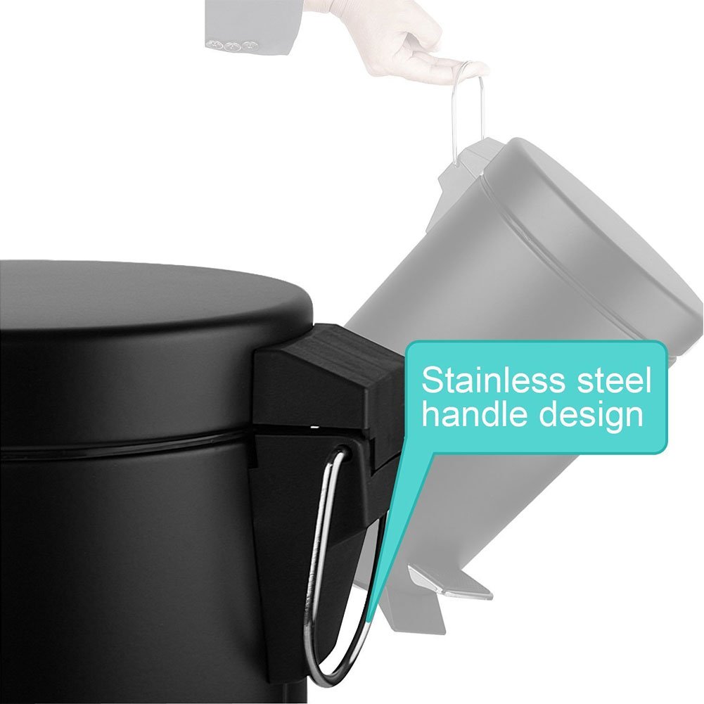 H+LUX Trash Can,Round Mini Trash Can with Soft Close Lid and Removable Inner Wastebasket for Bathroom Bedroom Office,Fingerprint Resistance,0.8 Gallon/3 Liter,Black