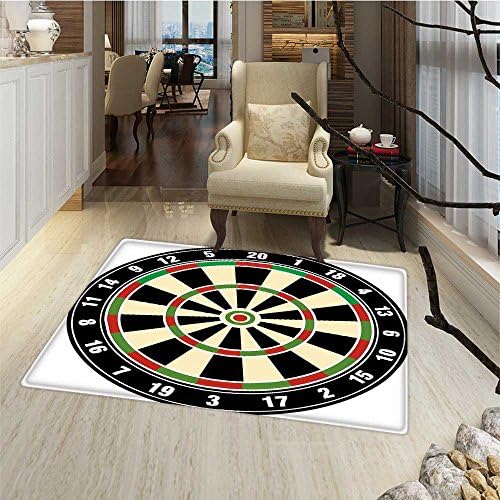 Sports Floor Mat for kids Dart Board Numbers Sports Accuracy Precision Target Leisure Time Graphic Bathroom Mat for tub Non Slip 20"x32" Vermilion Green Black