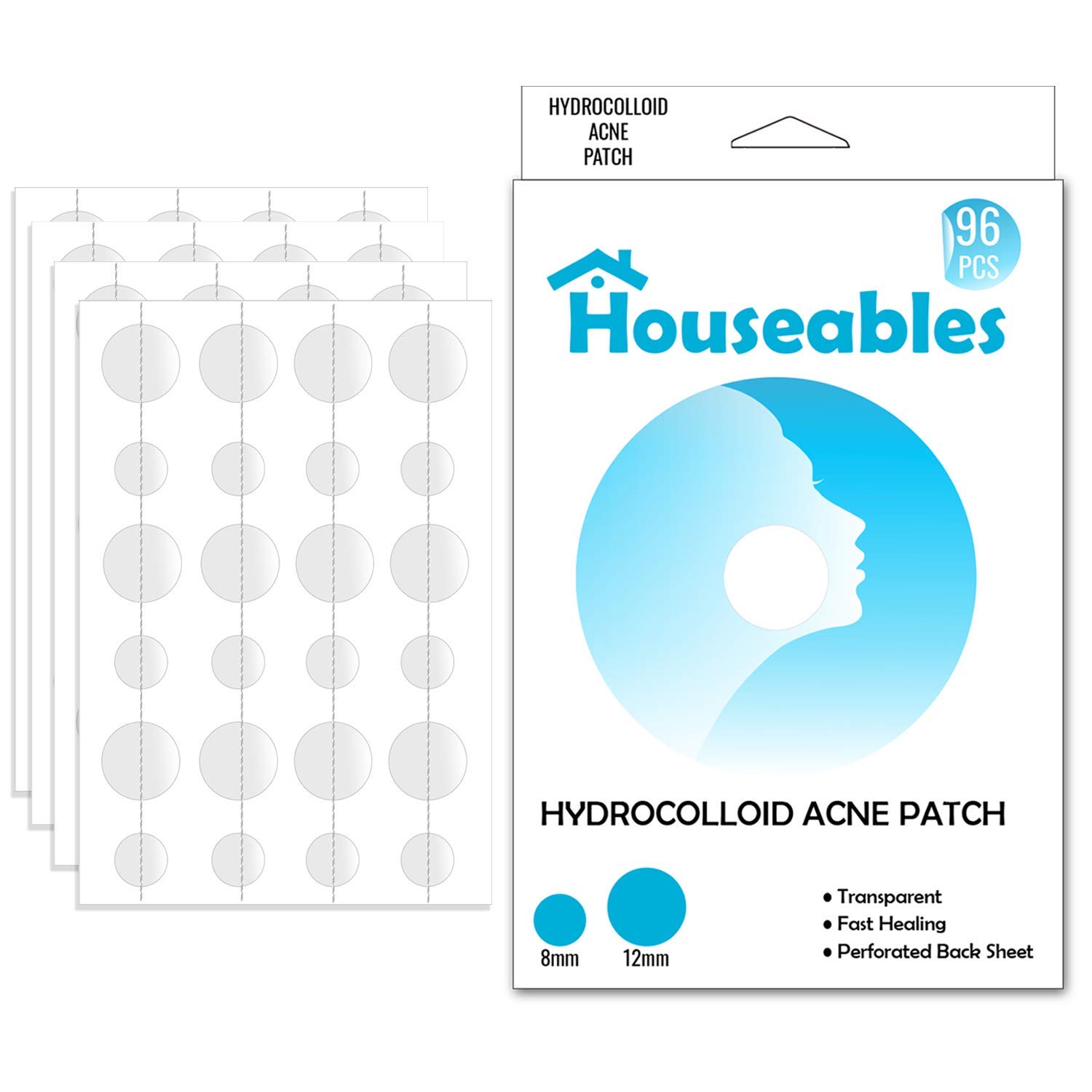 Houseables Pimple Patches, Acne Patch, 8 & 12mm, Spot Treatment, Hydrocolloid Bandages, Healing Dots, Sticker, Zit Cover, Pimples Stickers, Mini, For Face, Blemish, Cystic Zits, Overnight, Bacne