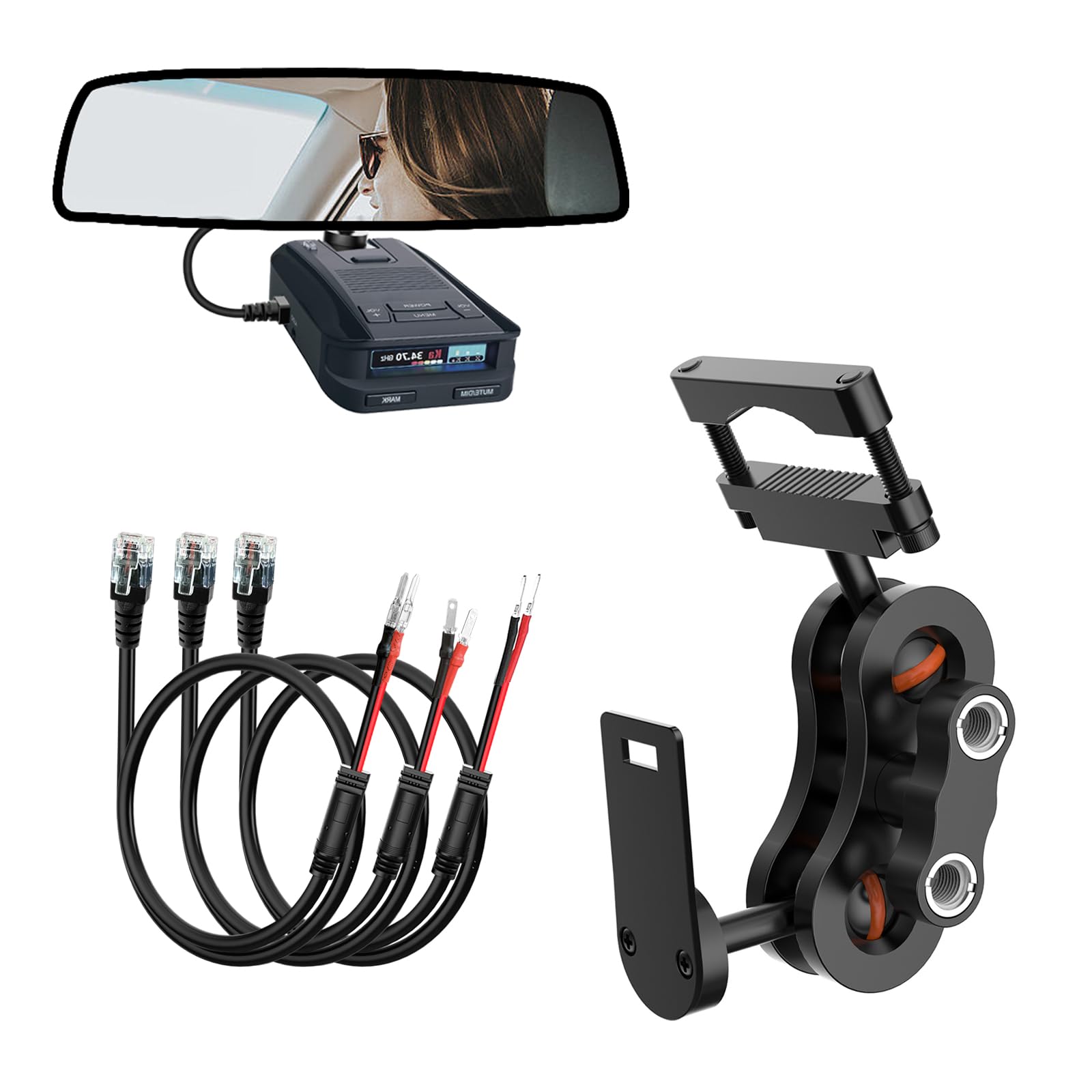 Photo 1 of Radar Detector Mount,Rearview Mirror Rod Radar Mounting Bracket+Rearview Mirror Hard Wire Power Cord kit16,with Inline Fuse (for Uniden Radar Detector)